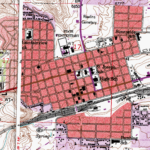 Topographic Map of Carbon County Sheriff's Office Rawlins, WY