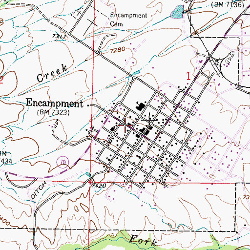 Topographic Map of Encampment Police Department, WY