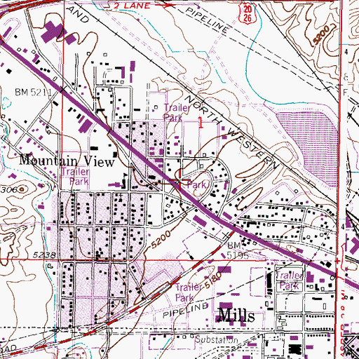 Topographic Map of Mills Police Department, WY