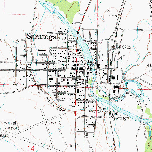 Topographic Map of Saratoga Police Department, WY