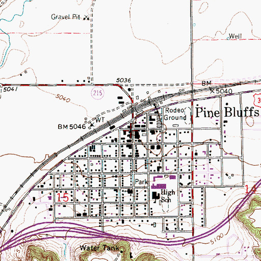 Topographic Map of Pine Bluffs Police Department, WY