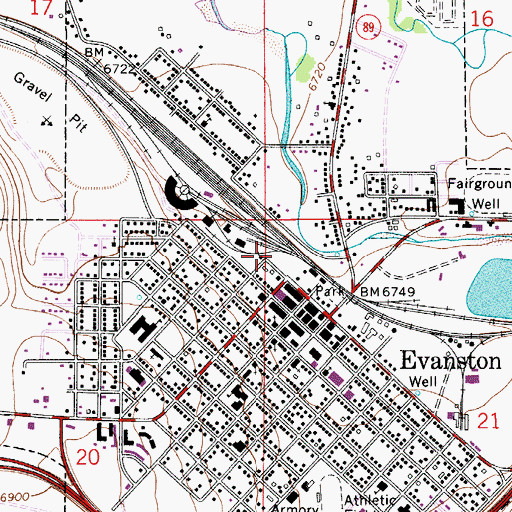 Topographic Map of Evanston Police Department, WY