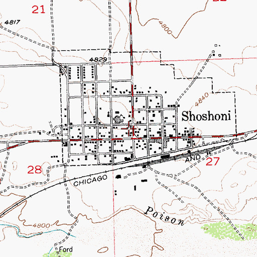Topographic Map of Shoshoni City Police Department, WY