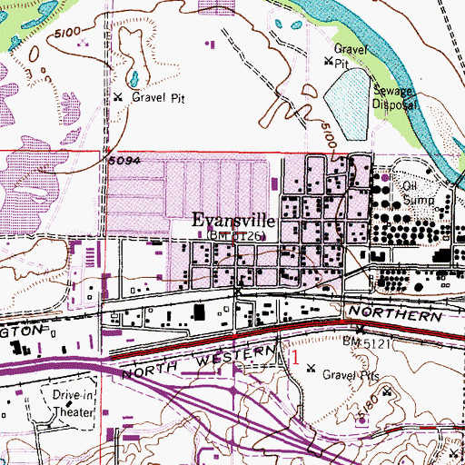 Topographic Map of Evansville Police Department, WY