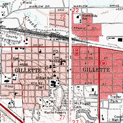 Topographic Map of Gillette Police Department, WY