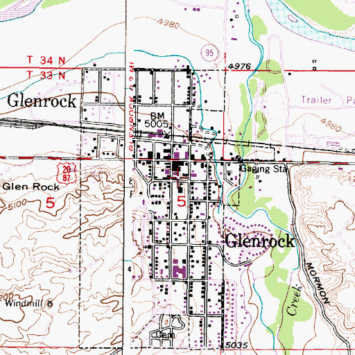 Topographic Map of Glenrock Police Department, WY