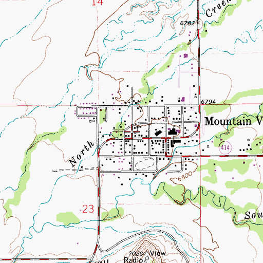 Topographic Map of Mountain View Police Department, WY