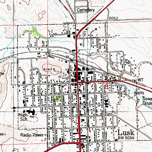 Topographic Map of Lusk Police Department, WY