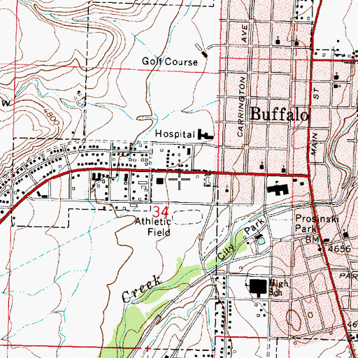 Topographic Map of Buffalo Police Department, WY