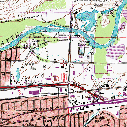 Topographic Map of Wyoming Highway Patrol District 2 Division B, WY