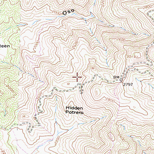 Topographic Map of Hidden Potvero Rustic Campsite, CA