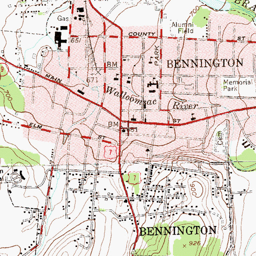 Topographic Map of Bennington Police Department, VT