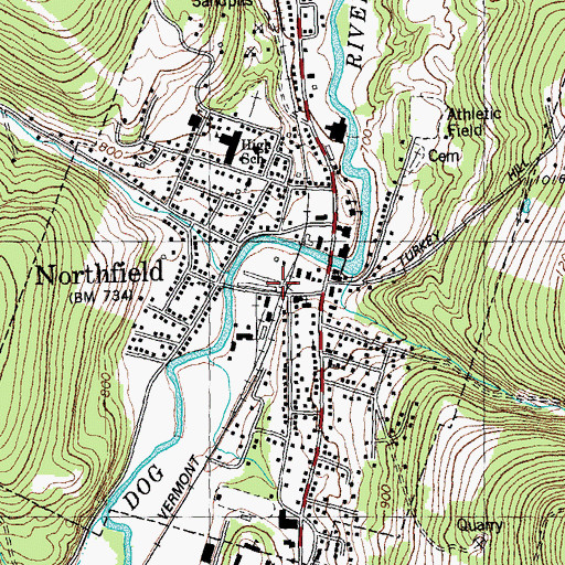 Topographic Map of Northfield Police Department, VT