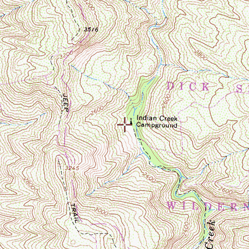 Topographic Map of Indian Creek Campground, CA