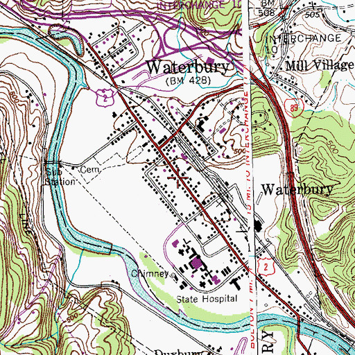 Topographic Map of Waterbury Police Department, VT