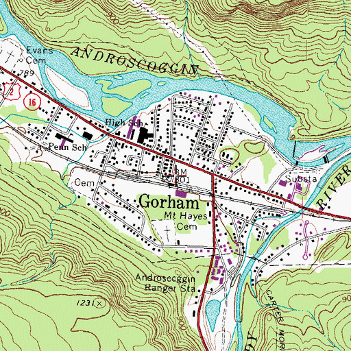 Topographic Map of Gorham Police Dept, NH
