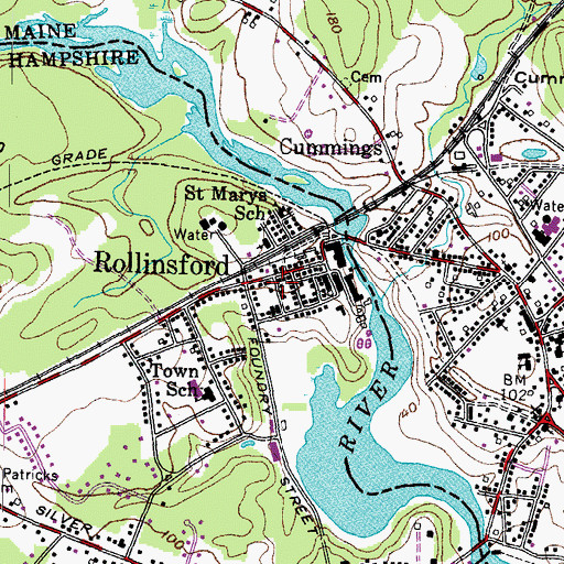 Topographic Map of Rollinsford Town Police Department, NH