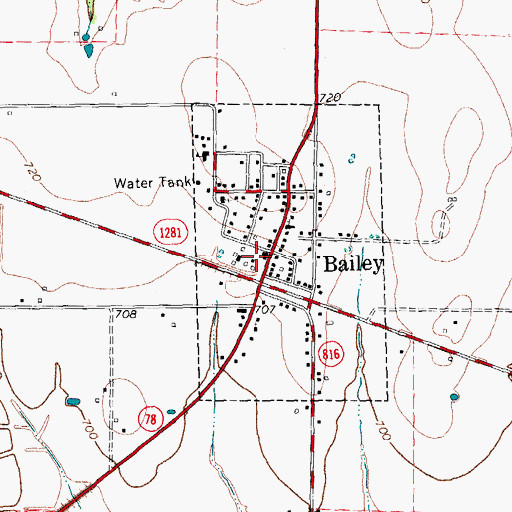 Topographic Map of Bailey City Hall, TX