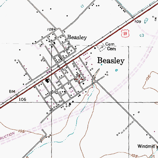Topographic Map of Beasley City Hall, TX