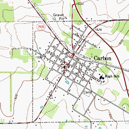 Topographic Map of Carbon City Hall, TX