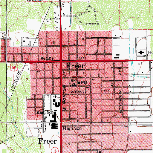 Topographic Map of Freer City Hall, TX