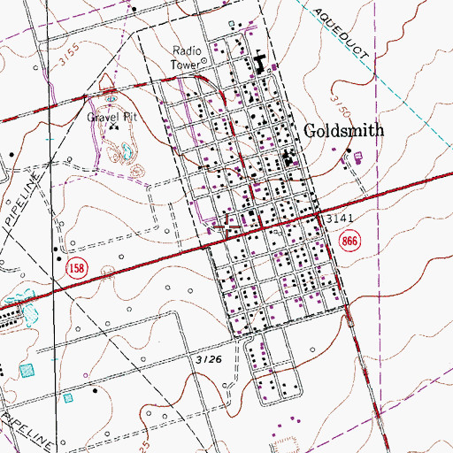 Topographic Map of Goldsmith City Hall, TX