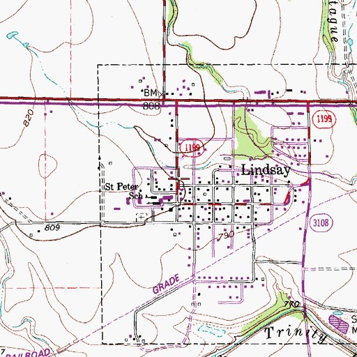 Topographic Map of Lindsay Town Hall, TX