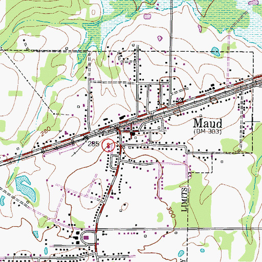 Topographic Map of Maud City Hall, TX