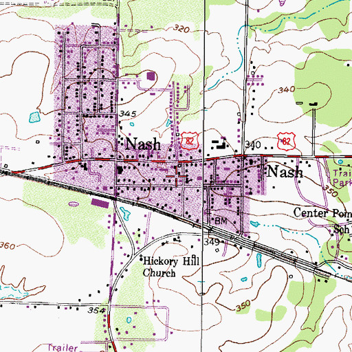 Topographic Map of Nash City Hall, TX