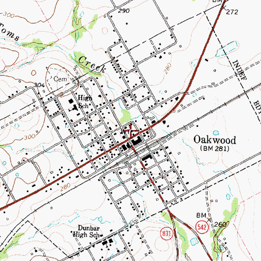 Topographic Map of Oakwood City Hall, TX