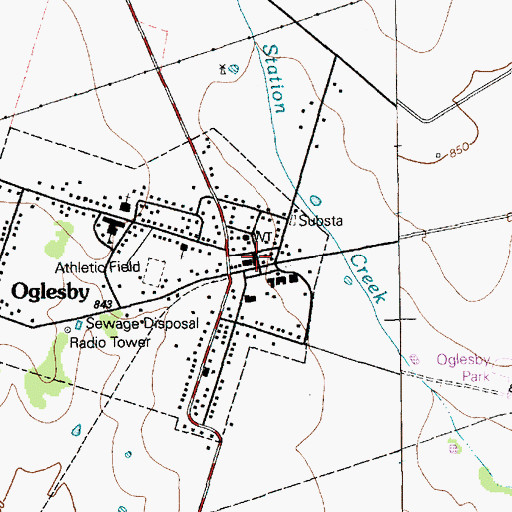 Topographic Map of Oglesby City Hall, TX