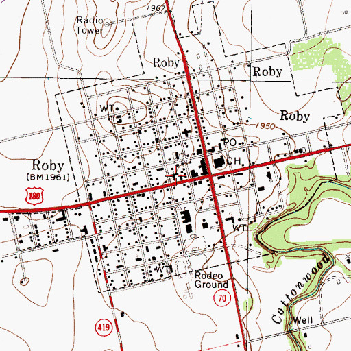 Topographic Map of Roby City Hall, TX
