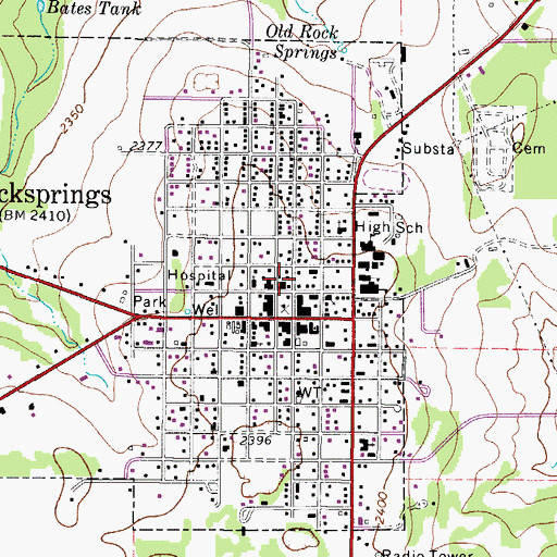 Topographic Map of Rocksprings City Hall, TX