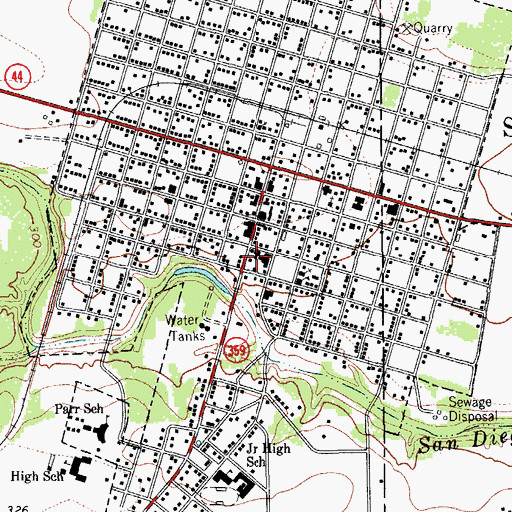 Topographic Map of San Diego City Hall, TX