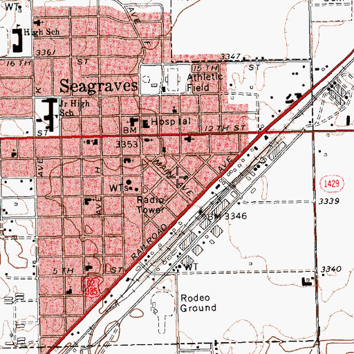 Topographic Map of Seagraves City Hall, TX