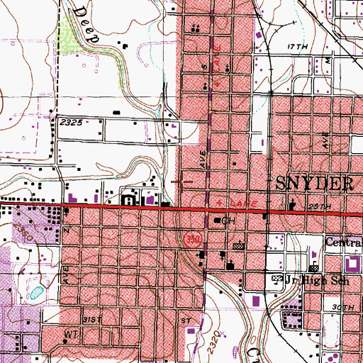 Topographic Map of Snyder City Hall, TX
