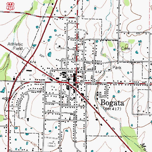 Topographic Map of Bogata City Hall, TX