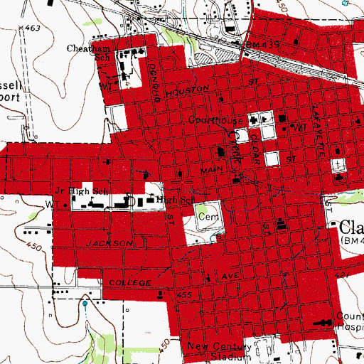 Topographic Map of Clarksville City Hall, TX