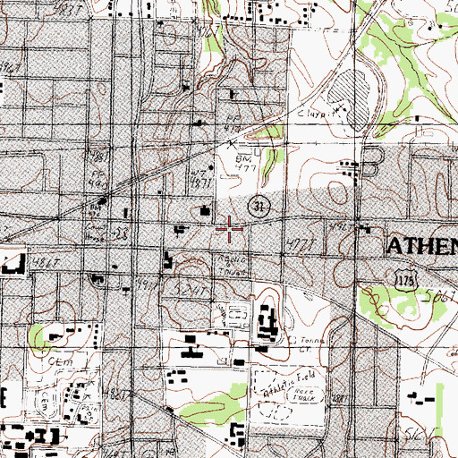 Topographic Map of Athens City Hall, TX