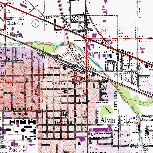 Topographic Map of Alvin City Hall, TX