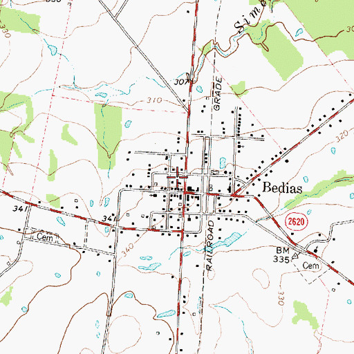 Topographic Map of Bedias City Office, TX