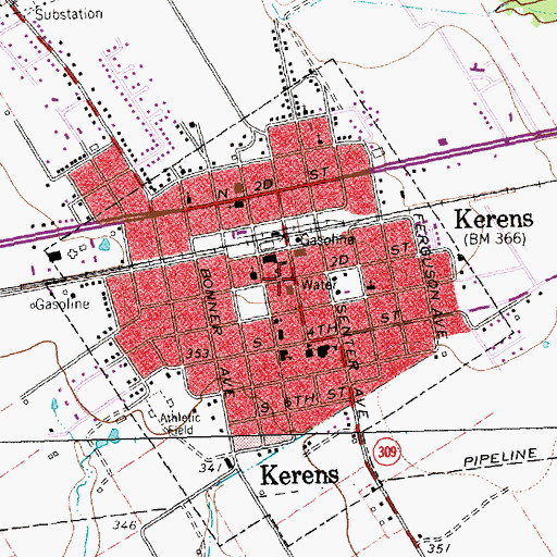 Topographic Map of Kerens City Hall, TX