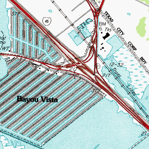 Topographic Map of Bayou Vista City Hall, TX