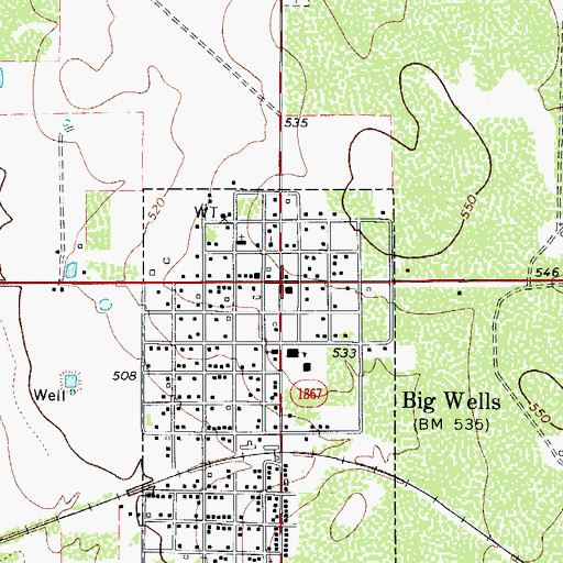 Topographic Map of Big Wells City Hall, TX