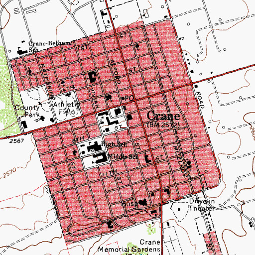 Topographic Map of Crane City Hall, TX