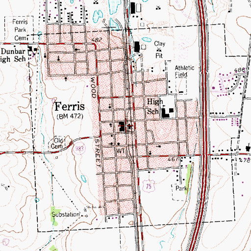 Topographic Map of Ferris City Hall, TX