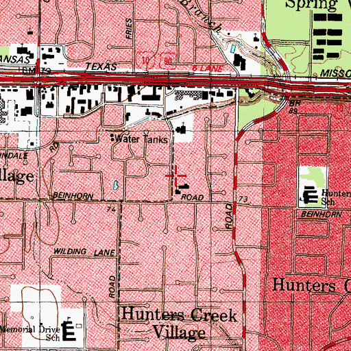 Topographic Map of Hunters Creek Village City Hall, TX