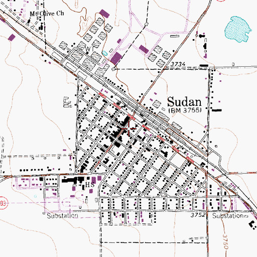 Topographic Map of Sudan City Hall, TX