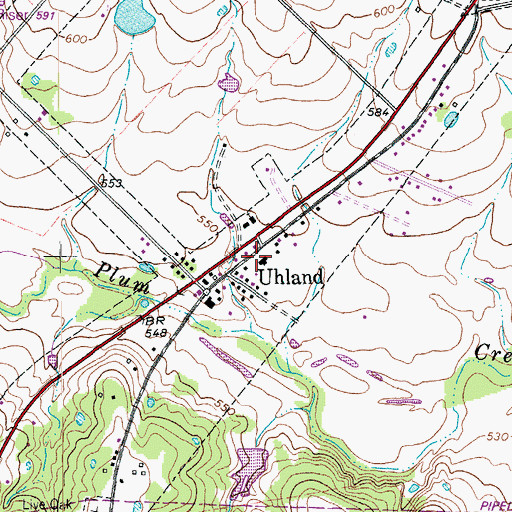 Topographic Map of Uhland City Hall, TX