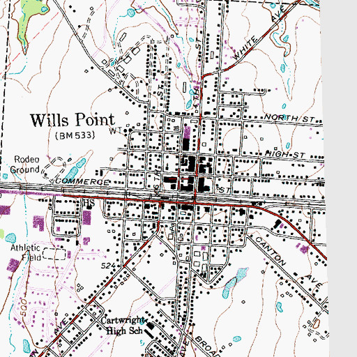 Topographic Map of Wills Point City Hall, TX